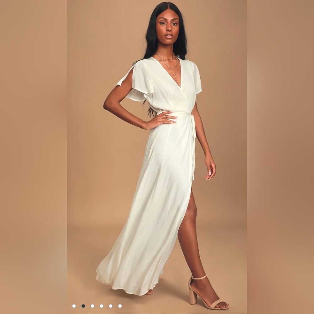 Lulu's Heart of Marigold White Wrap Maxi Dress